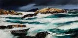 J.P. Rooney, Drifting Curragh, Innishtrahull Lighthouse, Co. Donegal, oil on board