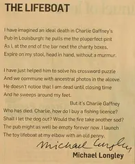 Michael Longley, The Lifeboat, newsprint cutting from the Irish Times, published on Saturday, 5th April