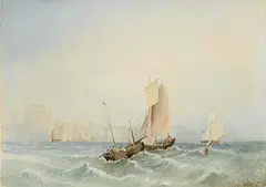 Edwin Hayes, Fishing Boats off Portsmouth, watercolour on paper