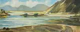 Marjorie Henry, The Twelve Pins from Lough Inagh, Connemara, oil on board