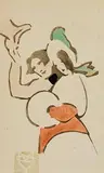 Mary Cottie Yeats, W.B. Yeats and Friend, hand-coloured woodcut
