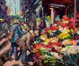 Flower Sellers, Grafton Street by Norman Teeling, oil on board, sold Jun 2024