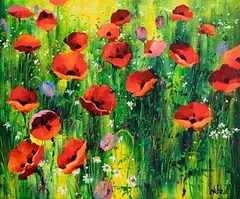 Kenneth Webb, Poppies and Daisies I, oil on canvas