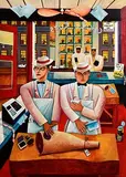 Meanwhile Back at the Ranch - Albert Reynolds & Laurence Goodman by Graham Knuttel, oil on canvas, sold May 2024