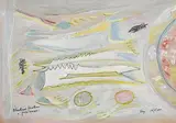 Tony O'Malley, Blackbird Feathers and Fish Bone, 1984, gouache on board