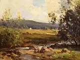 Frank McKelvey, Cows Grazing, Connemara, oil on canvas