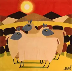 Graham Knuttel, Sheep, handmade tapestry by The Dixon Carpet Company, Galway