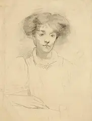 Portrait Study: Young Woman With Elaborately Coiffed Hair (c.1902/05) by Sarah Purser, charcoal buff on paper, sold May 2024