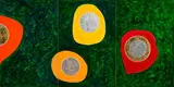 Stephen Pearse, Red, Yellow and Orange Vessels on Green, oil with gold and silver leaf on canvas