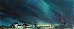 Kenneth Webb, Farm Buildings and Dark Landscape, oil on canvas