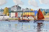 Ivan Sutton, Galway Hookers, Kinvara Harbour, Co. Galway, oil on canvas board