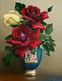 Irene Klestova, Red and White Roses, oil on board