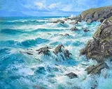Annemarie Bourke, A Rocky Coastline, Kerry, oil on canvas