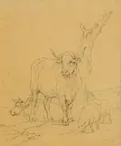 Eugène Verboeckhoven, Livestock in Landscape, pencil on paper