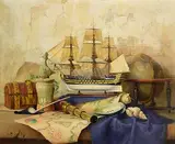 Robert Chailloux French, Still Life - Nautical Treasures, oil on canvas