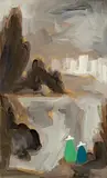 Watching the City by Markey Robinson, gouache on card, sold May 2024