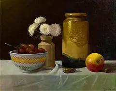Padraig Lynch Irish, Still Life with Fruit Bowl, oil on board