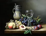 Brian Davies British, Still Life - Fruit on Table, oil on canvas