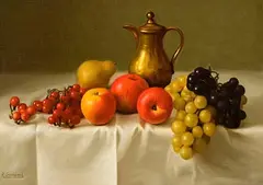 Reza Samimi, Still Life - Fruit and Tankard, oil on canvas