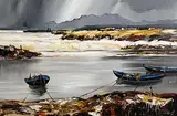J.P. Rooney, Headland Curraghs, Co Cork, oil on board