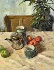 Henry McGrane, Still Life with Teapot, oil on board