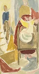 Interior by Elizabeth Rivers, oil on board, sold May 2024