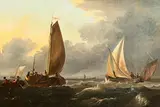Thomas Lyde Hornbrook, Dutch Barges in Coastal Waters, oil on canvas