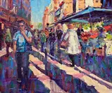Flower Sellers, Dublin by Norman Teeling, oil on board, sold May 2024