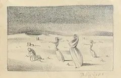 Daniel O'Neill, Female Figures in a Landscape, pastel on paper