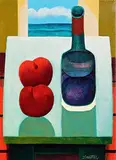 Still Life - Peaches, Bottle and Open Window by Graham Knuttel, oil on canvas, sold May 2024