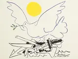 Pablo Picasso Spanish, Blue Dove with Yellow Sun, lithograph on Vellum