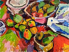 Still Life with Fruit by Stephen Cullen, 1990, oil on canvas, sold May 2024