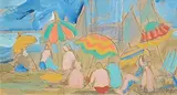 Summertime by Markey Robinson, gouache on board, sold May 2024