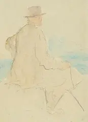 Gentleman Relaxing by Michael Healy, watercolour on paper, sold May 2024