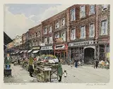 Flora Mitchell, Moore Street Market, Dublin, watercolour on paper