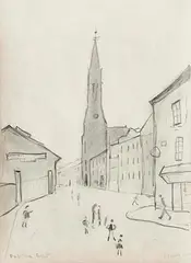 L. S. Lowry, Dock Street, Belfast, 1964, pencil drawing on paper