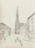 L. S. Lowry, Dock Street, Belfast, 1964, pencil drawing on paper