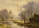 Frank McKelvey, Along the River Lagan, oil on canvas
