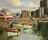 Carrickfergus Harbour, Antrim by Maurice Canning Wilks, oil on canvas, sold Apr 2024