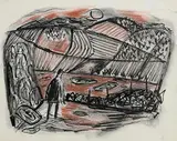 Norah McGuinness, Figure in Donegal Landscape, mixed media on paper