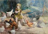 Frank McKelvey, Minding Granny's Hens, watercolour on paper