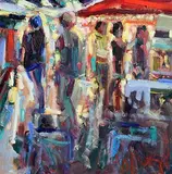 Early Evening the Night Market, Le Vigan, France by Arthur K. Maderson, oil on board, sold Apr 2024