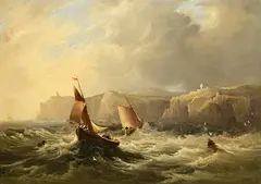 Frederick Calvert, Fishing Boats in a Squall Off the Coast of Dover, oil on canvas