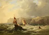 Frederick Calvert, Fishing Boats in a Squall Off the Coast of Dover, oil on canvas