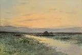 Evening Light Over a Bogland by William Percy French, watercolour on paper, offered Feb 2024