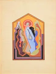 Albert Gleizes, Composition A Trois Themes, 1923, pochoir - hand-finished with gouache