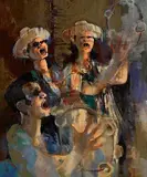 Carol Singers, El Palo by George Campbell, oil on canvas board, offered Feb 2024