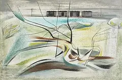 Kenneth Mahood, The Land by The Railway Line, oil on board