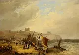 Frederick Calvert, Fisherfolk on Dover Beach, Dover Castle Beyond, oil on canvas