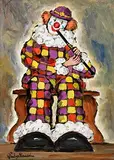 Clown with Flute by Gladys Maccabe, oil on board, sold Feb 2024